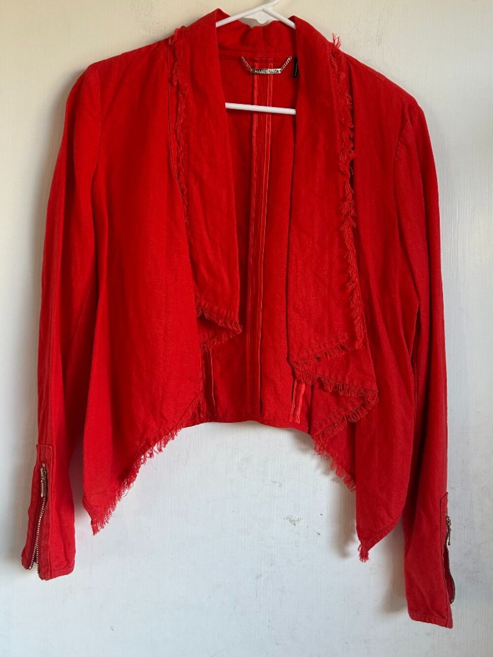 Marciano - Bright Red Draped Jacket with Gold Zippers